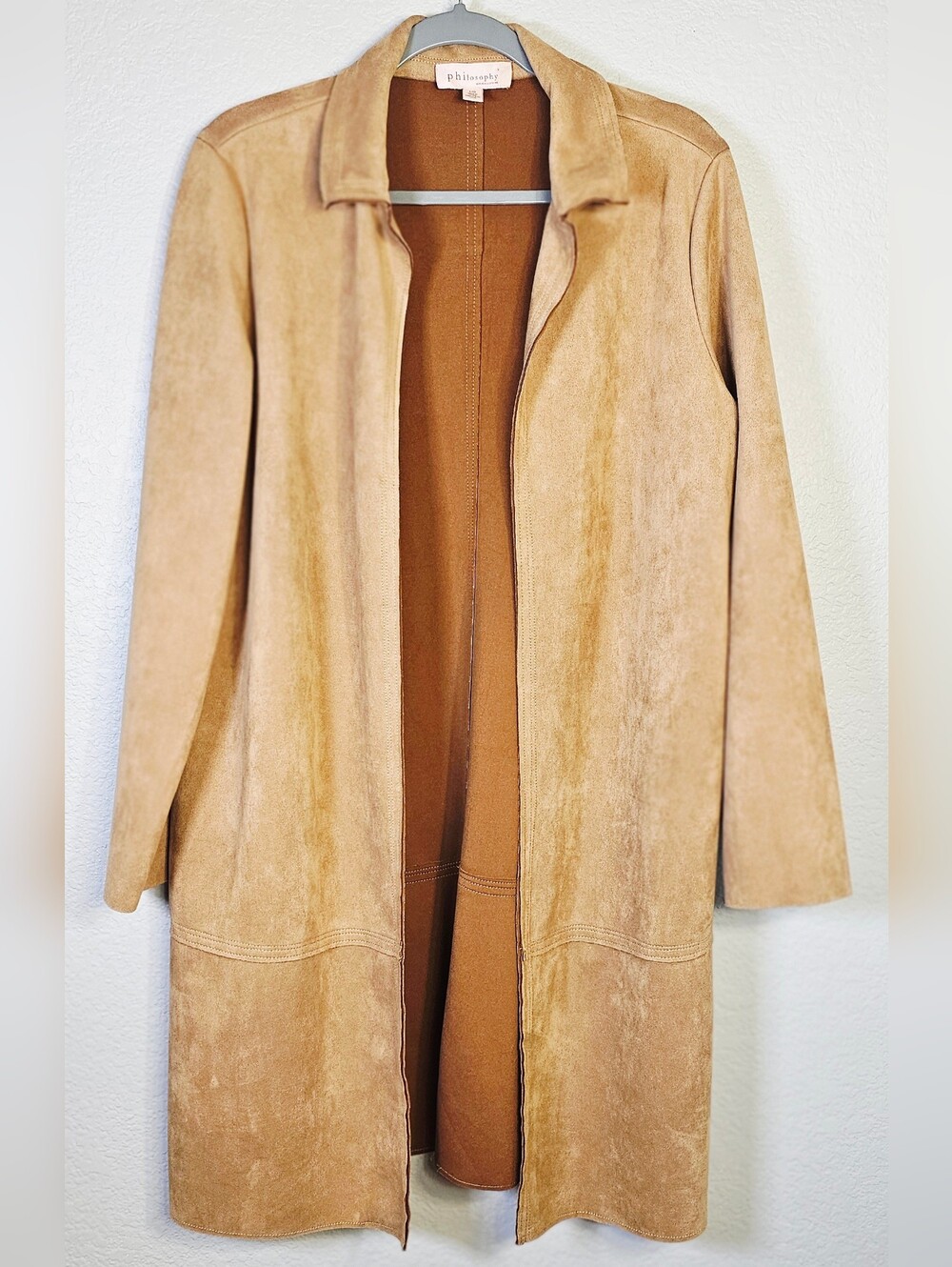Philosophy Republic Clothing Camel Faux Suede Open Front Duster Jacket Large